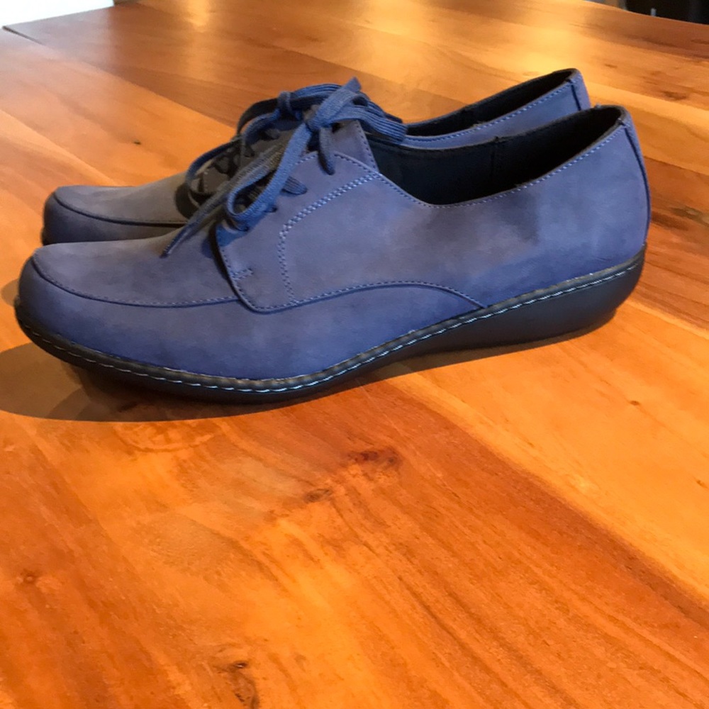 Soft Style Moyen Womens Blue Faux Suede Cushion Lace Up Comfort Shoes NWT